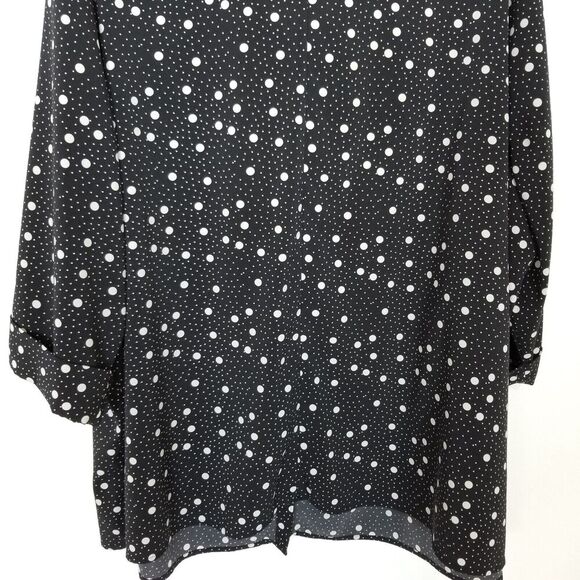 Catherine's Women Plus Polca Dot Button Up Shirt Sz 3X Black White 3/4 Sleeve - Picture 6 of 8